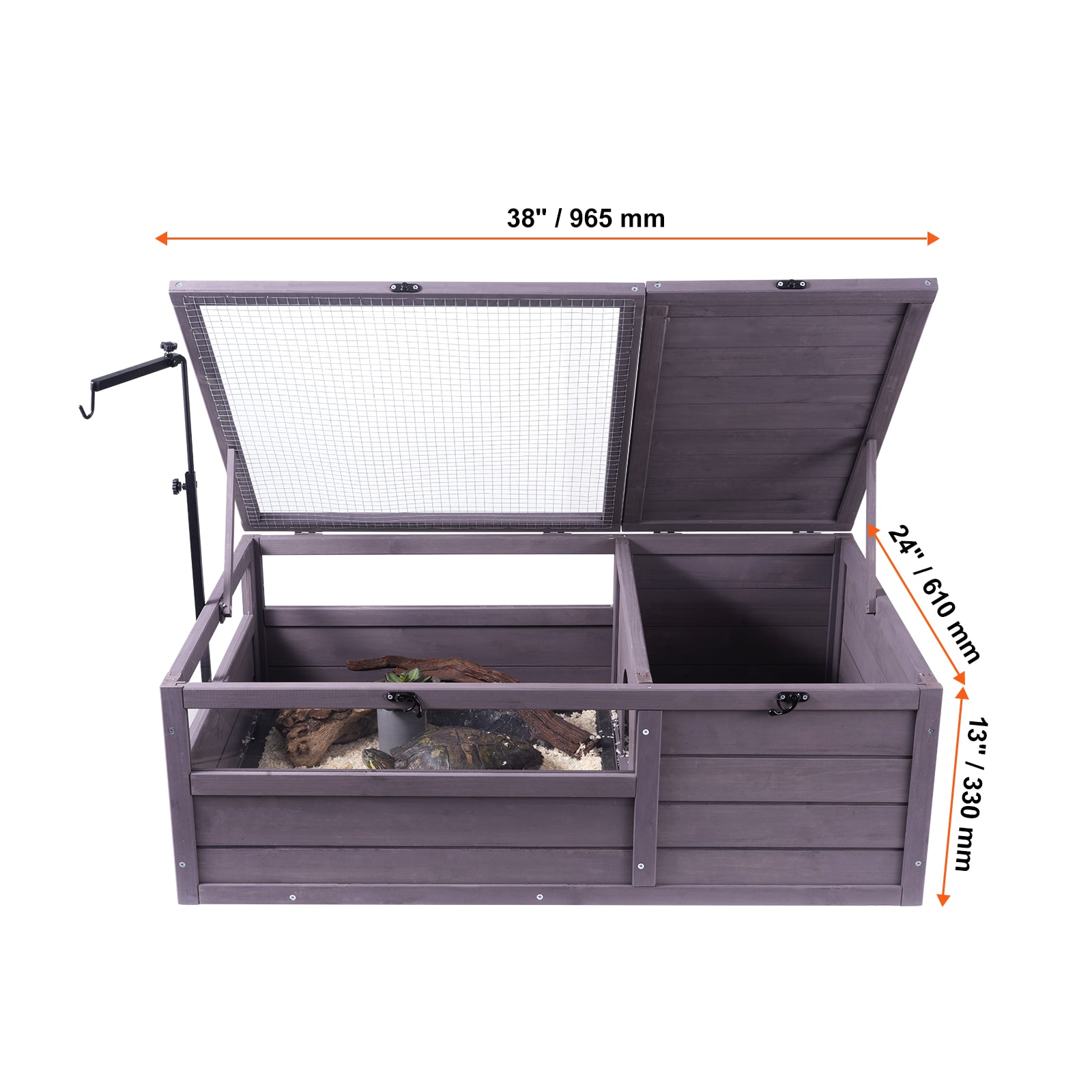 Tortoise Habitat Wooden Tortoise House Indoor & Outdoor 2-Room 38x24x13in_maomaolike.com